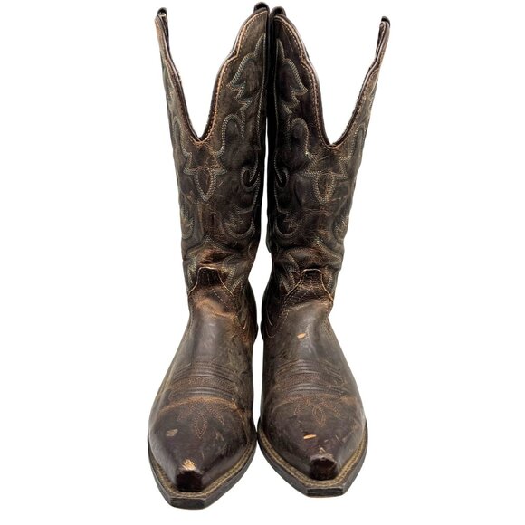 Laredo Access Distressed Brown Leather Snip Toe Western Boho Boots Women's 8.5M - Picture 4 of 13